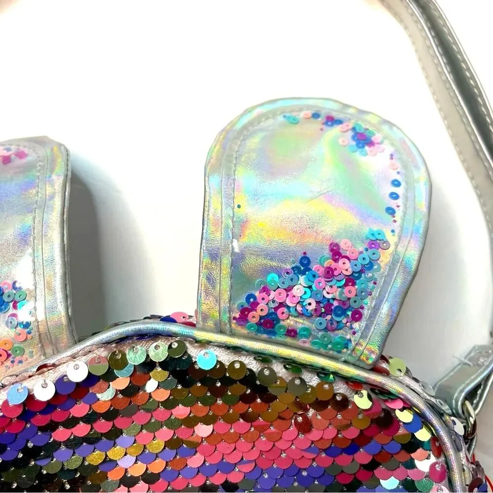 Cat & Jack Girl Easter Bunny Silver Colorful Flip Sequin Crossbody Bag Purse New